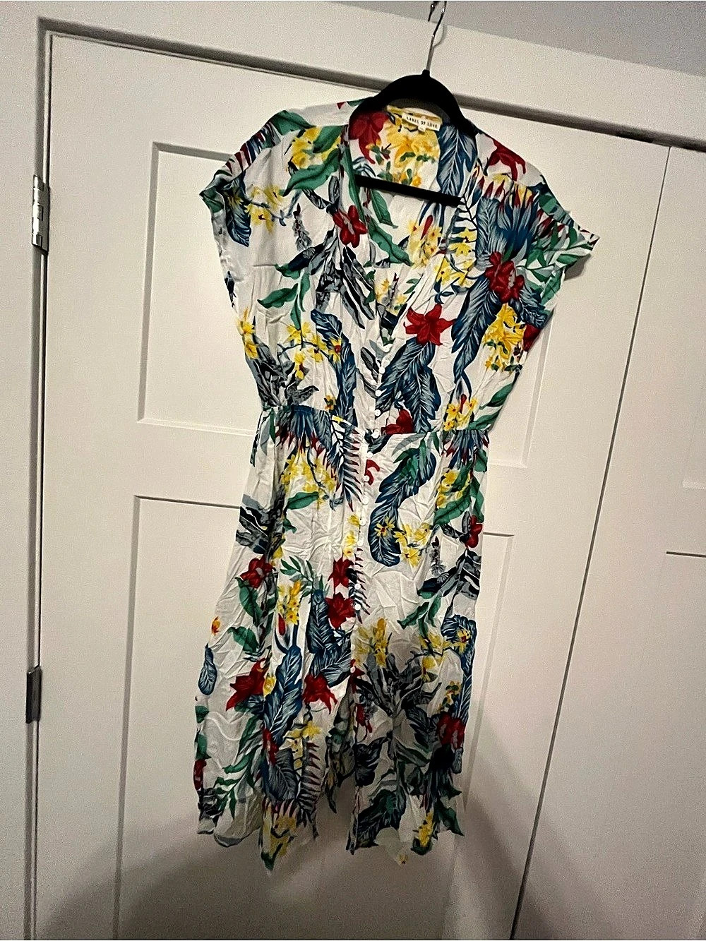Label of Love Floral Button-Front Midi Dress White & Blue Like New XL